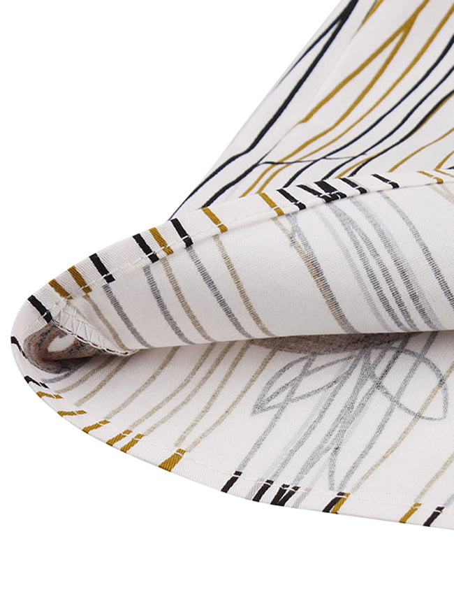Brown Simple Cotton Stripe Pattern Elegant Classical Sleeveless Tea A Line Style Swing Dress for Women Detail View