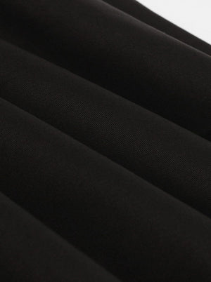 Plus Size Black Vintage Elegant Pleated Simple Style Cotton Outfit Dress Fit and Flare Midi Dress Detail View