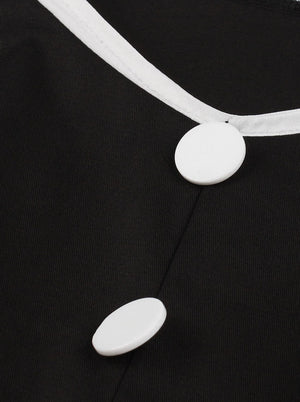 Plus Size Fashionable Color Matching Button Down Tea Length Wedding Guest Dress Black Detail View