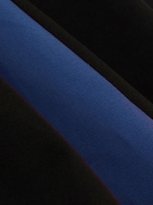 Blue and Black Half Sleeved Fit and Flare Style Patchwork Casual Tea Length Bridesmaid Dress for Women Detail View