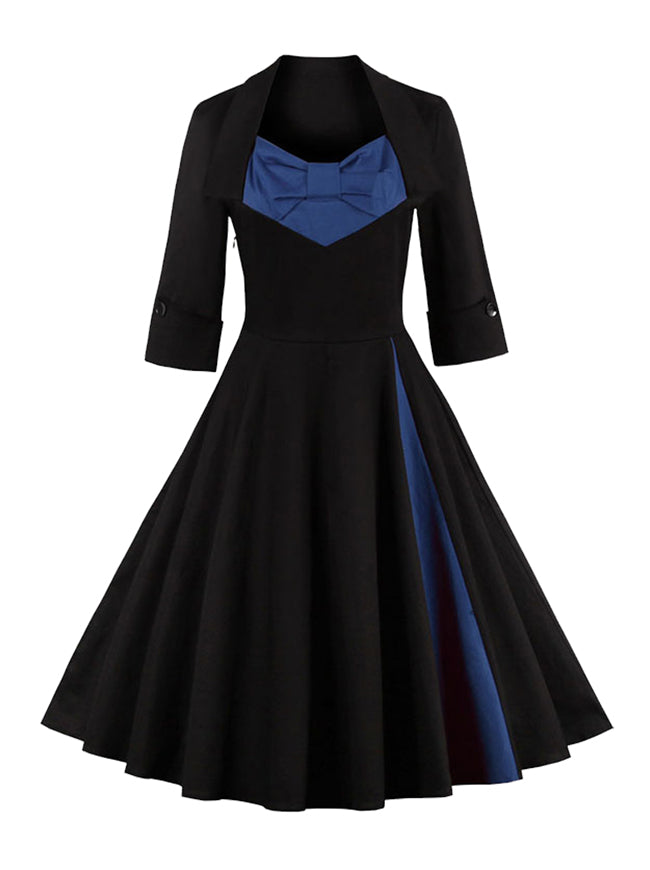 Elegant Vintage Style Half Sleeves Patchwork Cocktail Dress Main View