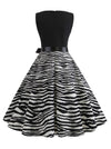 Cocktail Party Vintage Stripes Sleeveless Fit and Flare Black White Puffy Dress Detail View
