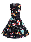 Elegant Black Xmas Candy Printed Fit and Flared Halloween Party Dress for Women Back View