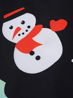 Adult Christmas Snowman Print Empire Waist A-Line Swing Halloween Cocktail Party Dress Black Red Detail View