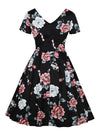 Short Sleeve V-Neck Vintage Floral Printed Cocktail Dress