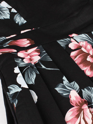 Short Sleeve V-Neck Vintage Floral Printed Cocktail Dress