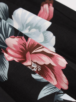 Short Sleeve V-Neck Vintage Floral Printed Cocktail Dress