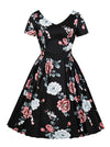 Short Sleeve V-Neck Vintage Floral Printed Cocktail Dress