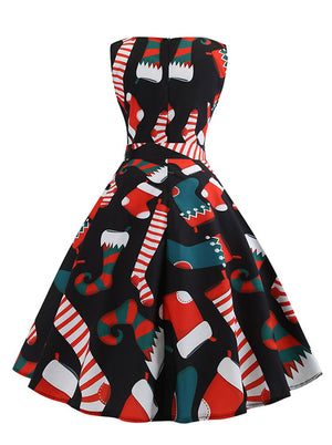 Vintage 1950s Style Vintage Style Pattern Sleeveless Cocktail Party Dress Black Red for Women Back View