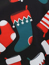 Elegant Round Neck Red and Green Christmas Sock Printed Pin Up Style Rockabilly Dress for Women Detail View