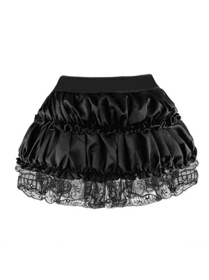 Ruffles Petticoat Bow Dress Black Lace Satin Lace Elastic Waistband Tutu Skirt for Women Back View