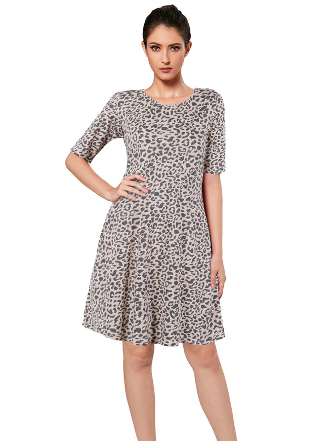 Summer Casual T Shirt Dresses Leopard Print Short Sleeve Loose Dress with Pocket
