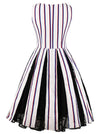Fit And Flare Sleeveless Square Neck Striped Vintage Swing Summer Midi Dress Back View