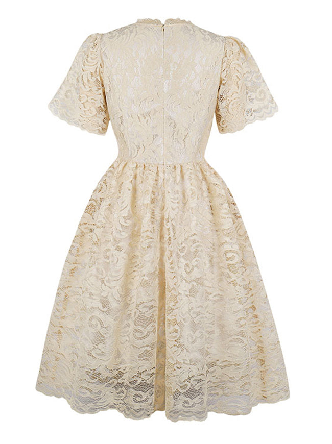 Short Sleeves Elegant Lace Swing Cocktail Bridesmaid Dress