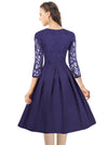 Blue 3/4 Sleeve Sexy See-Through Cutting Patchwork Cocktail Party Dress for Women Model Show Back View