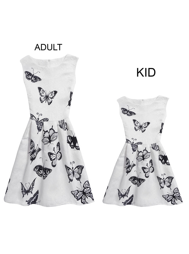 Black Butterfly Sleeveless Fit-And-Flare Birthday Party Dress White Mom and Me Size 10-12 Back View