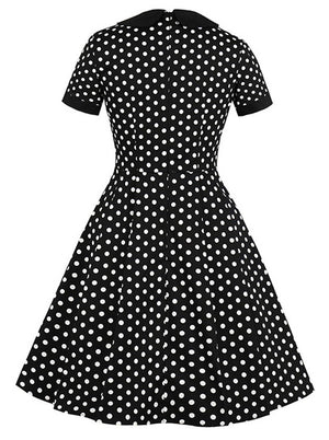 Vintage Style Lapel Elegant Polka Dots Casual Party Swing Dress