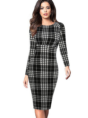 Casual Long Sleeve Striped Work Office Business Pencil Dress