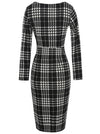 Casual Long Sleeve Striped Work Office Business Pencil Dress