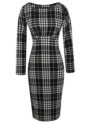 Casual Long Sleeve Striped Work Office Business Pencil Dress