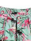 Knee Length Flamingo Leaf Print Casual Flare Pleated Skirt
