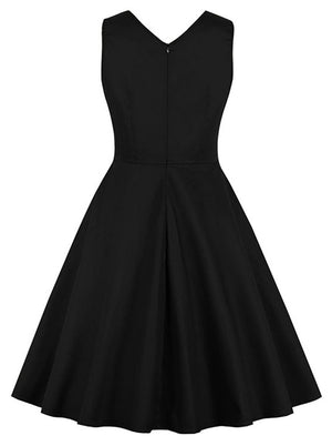 Elegant Vintage V-Neck Floral Backless Cocktail Swing Dress