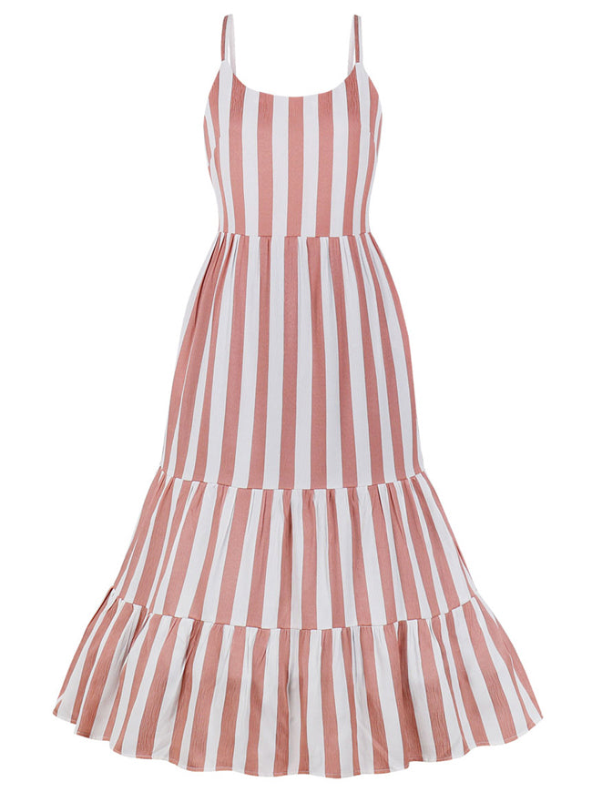Summer Dress Striped Bohemian Spaghetti Strap Sundress with Pockets