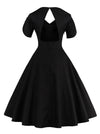 Black Retro Square Neck High Waisted Pin Up Style Halloween Dress for Women Back View