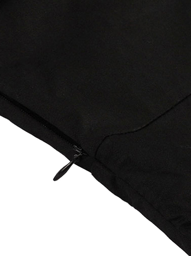 Solid Style Black Plain Puffy Vintage Cotton Summer Dress for Women Detail View