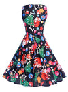 Elegant Black Xmas Printed Fit and Flared Halloween Party Dress for Women Back View