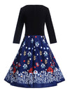 Women Vintage Style Pin Up Style Long Sleeve Evening Cocktail Midi Dress Dark Blue Back View
