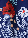 1950's Vintage Style Floral Pattern Knee Length Midi Dress Dark Blue for Women Detail View