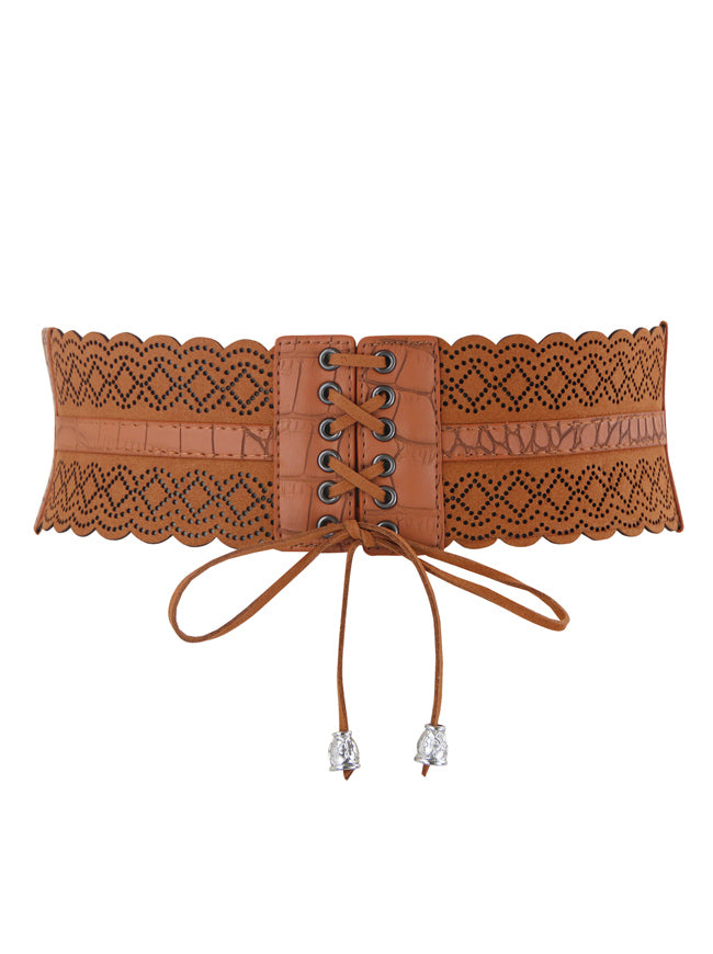 Lace-up Hollow Boho Belt Stretchy Vintage Western Belt Main View