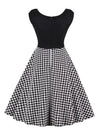 Sleeveless Vintage Patchwork White Houndstooth Cocktail Elegant Tea Party Dress Back View