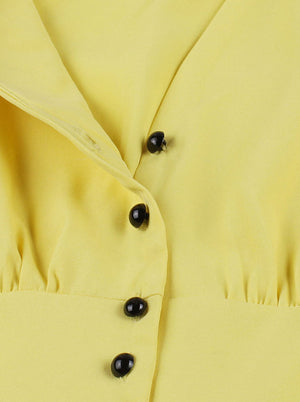 Yellow Pleated Women Bridesmaid Vintage Spring Summer Casual A-line Swing Dress Detail View
