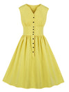 Women's 1950s Vintage Solid Color V Neck Sleeveless Pleated Swing Dress