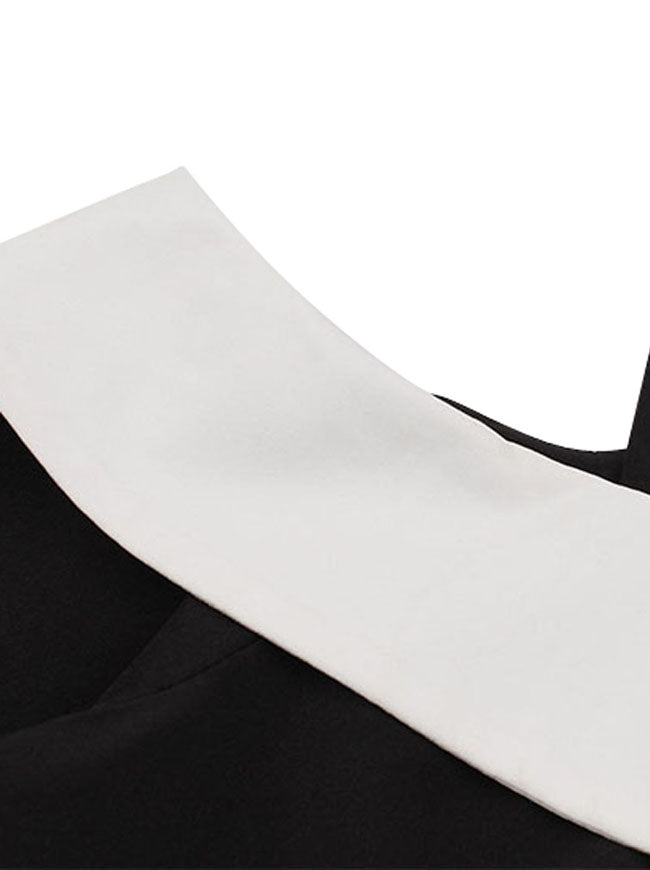 Vintage Style Turn Down Collar Cold Shoulder A-Line Knee Length Cocktail Dress for Women