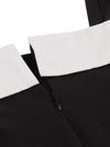 Black and White Elegant Vintage Pin Up Style Color Blocking Fit and Flared Semi Formal Dress for Women Detail View