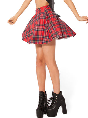 Red and Black Tartan Plaid A Line High Waist Full Circle Casual Steampunk Juniors Knee Length Short Skirt for Women Side View