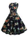 Vintage 50s Retro Cocktail Sleeveless Floral Printed Audrey Hepburn Style Summer Casual Dress Side View