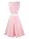 Pink White Sweetheart Neck Vintage Spring Summer Sleeveless Wedding Party Midi Dress for Women Detail View