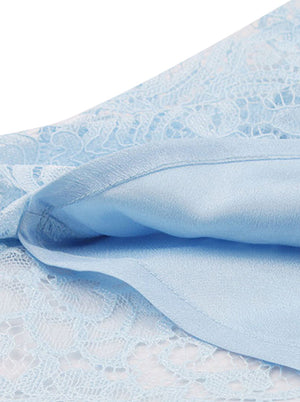 Blue Elegant Lace Bridesmaid Sleeveless Hi-Lo Lace Bridesmaid Dress for Women Detail View