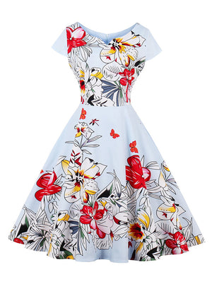 Retro Vintage Style Floral Print Cocktail Dress Main View