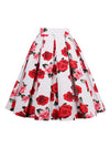 Elegant 50s Style Rose Floral Print Knee Length Pleated Skirt