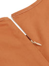 Brown Short Sleeve Flared Bottom Retro Vintage Style A-Line Dress Detail View