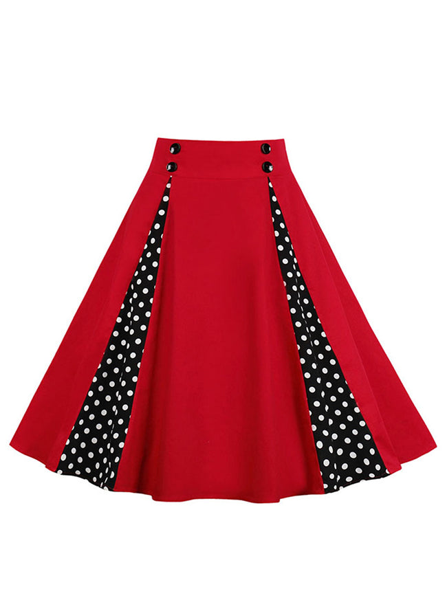 Vintage Style Black White Polka Dot Print A-Line Lovely Pleated Rockabilly Skirt for Women Detail View