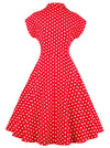 Red White Cap Sleeve Polka Dots Fit and Flared Wedding Guest Knee Length Dress for Women Back View