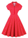 Retro Vintage Polka Dot Christmas Cocktail Dress with Short Sleeves Main View