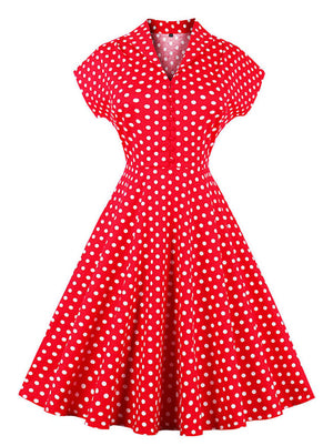 Retro Vintage Polka Dot Christmas Cocktail Dress with Short Sleeves Main View