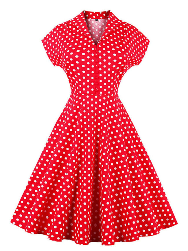 Retro Vintage Polka Dot Christmas Cocktail Dress with Short Sleeves Main View